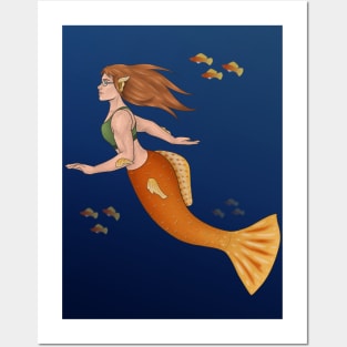 Orange Sailfin Molly Mermaid Posters and Art